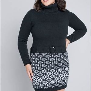 💓just in 💓 Plus Size 1X Black and White Belted Sweater Dress new